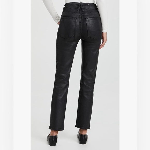 Good American Coated Black Slim Straight Jeans High Rise Pants 24 Night Out - Picture 1 of 15